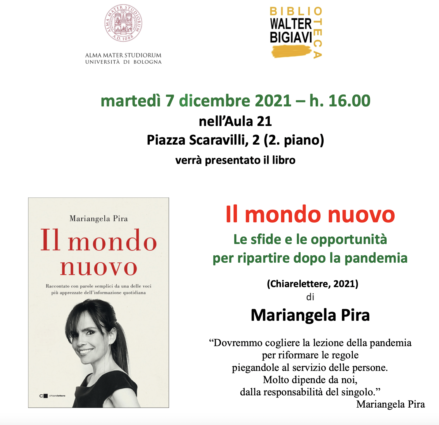 Presentazione del libro: "Il mondo nuovo. Le sfide e le opportunità per ripartire dopo la pandemia"